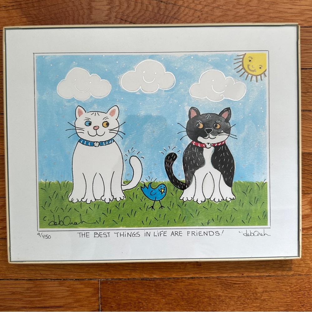 Framed Cat Art Print with Black and White Cats